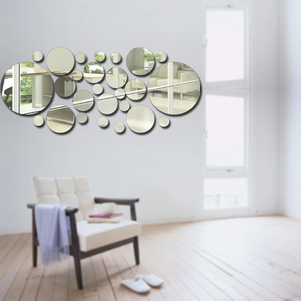 

Hot 26pcs/set Acrylic Mirrored Decorative Sticker Polka Dot wall s Room Bedroom Bathroom Stick Decal Home Decor Effect Room DIY