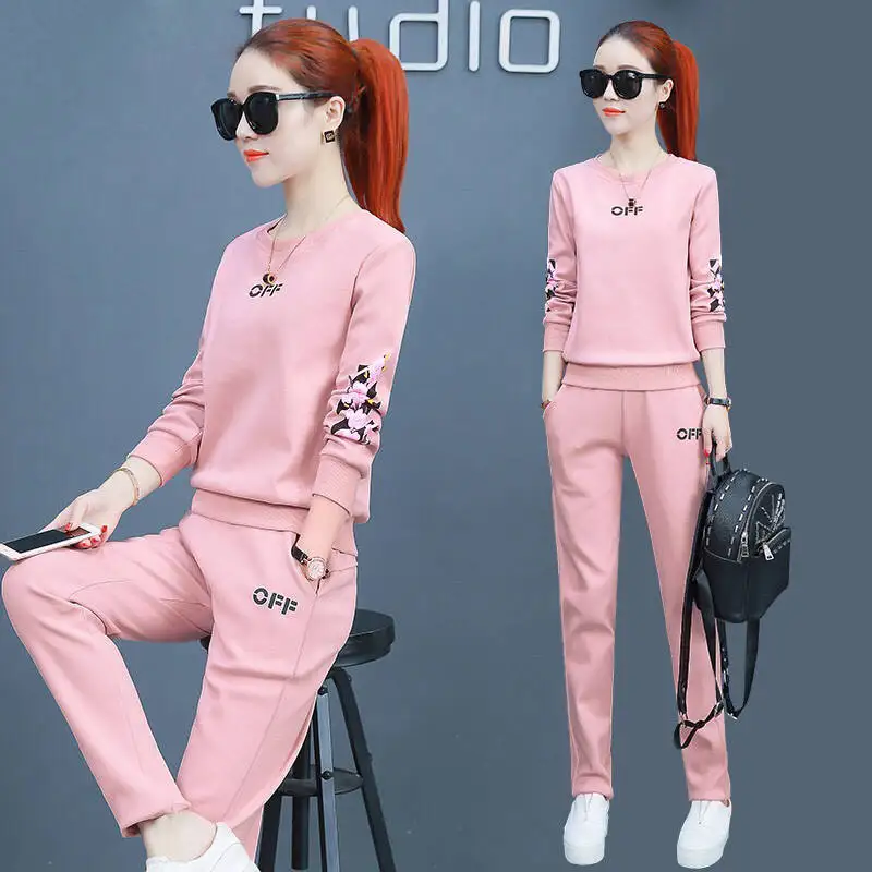 

Casual Sports WOMEN'S Suit 2018 Spring And Autumn New Style Fashion Korean-style Long Sleeve Sports Clothing Hoodie Two-Piece Se