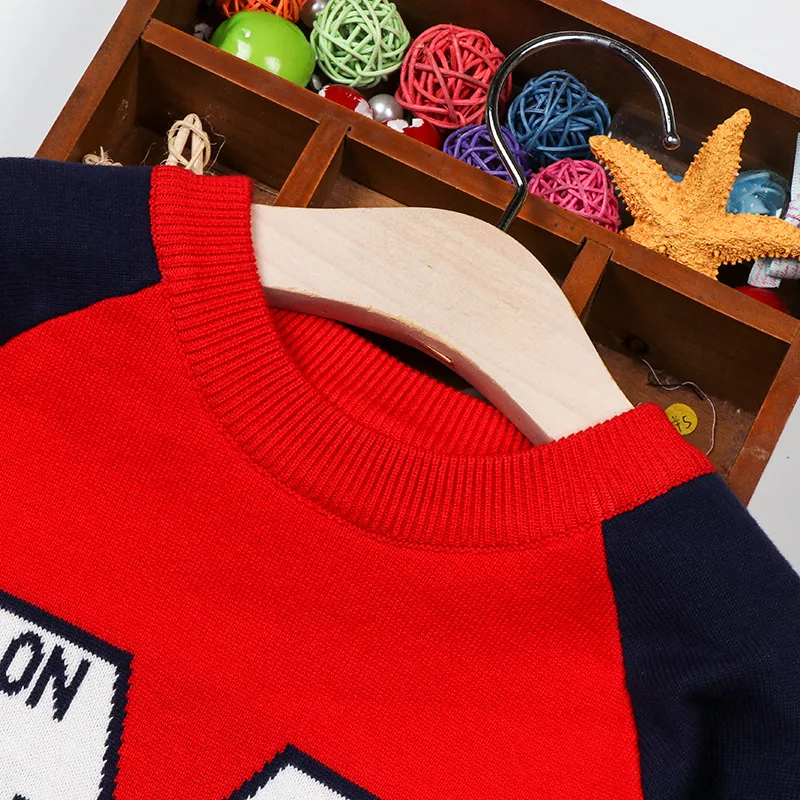 

Boys' Sweater 2019 Autumn And Winter Cotton Crew Neck Big Kid Knit Low Waist Jersey Boy Jacket Childrenswear