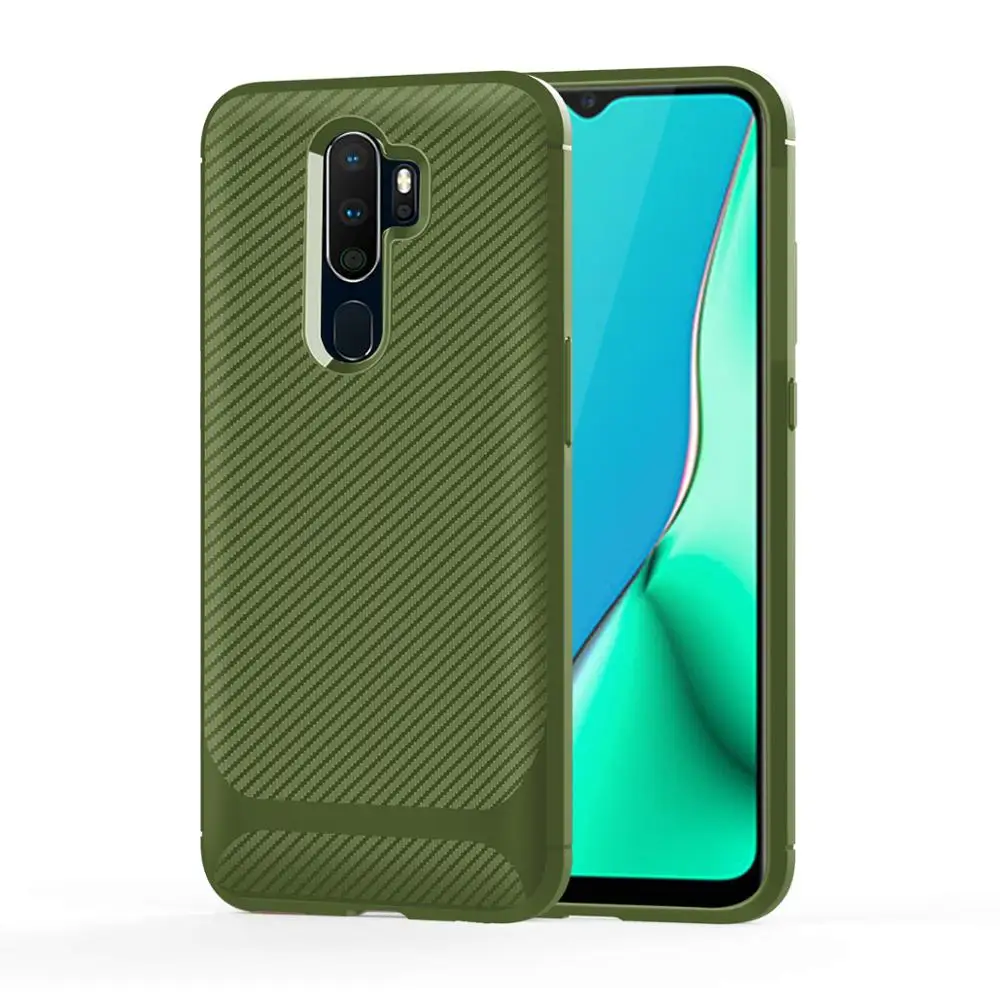 Зеленый Чехол для телефона Oppo A9 A5, роскошный углеродный противоударный Мягкий ТПУ силиконовый чехол для Oppo Realme 5 3 F11 F11 Pro - Цвет: Зеленый