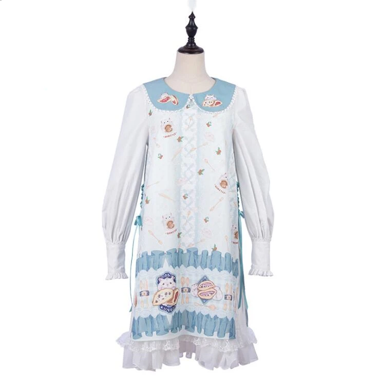 

Japanese princess sweet lolita dress vintage lace peter pan collar cute pritning victorian dresss kawaii girl gothic lolita jsk