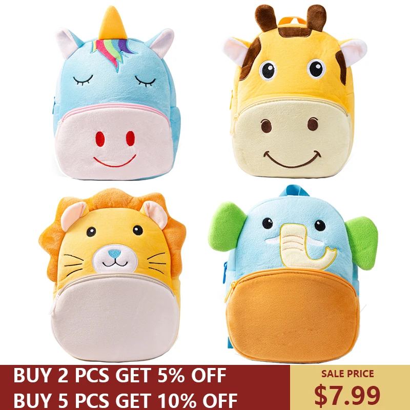 Kids Backpack Schoolbag Kindergarten Plush Toddler Girls Children Cartoon Cute 3D Boys