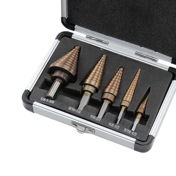 

Yalku High Speed Steel Core Step Drill Bit 5pcs Titanium Coated Drill Bit for Metal Wood With Aluminum Case Metalworking