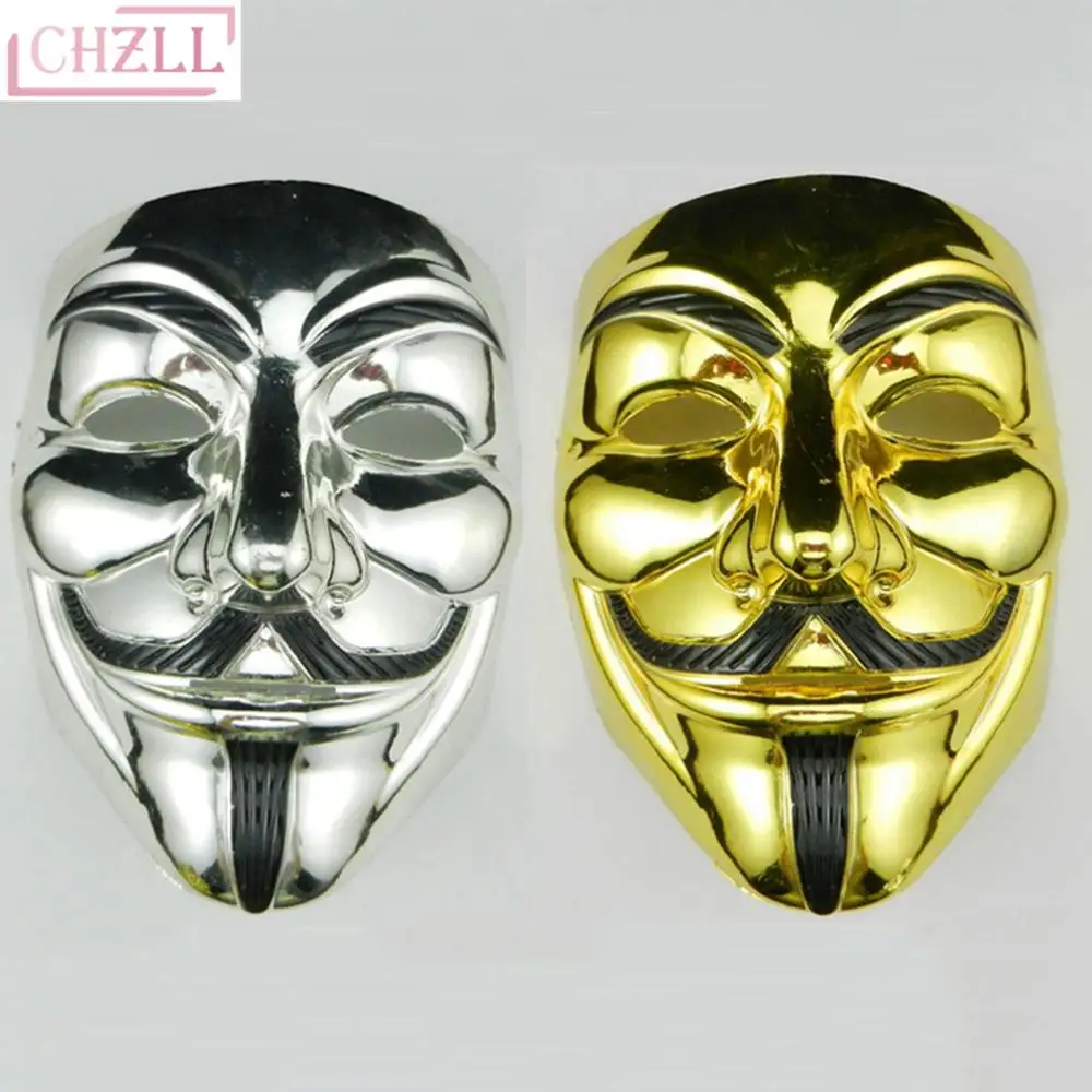 

CHZLL Sliver Gold Scary Mascara V for Vendetta Mask Halloween Mask Bachelorette Party Decor Halloween 2019 Props Accessories DIY