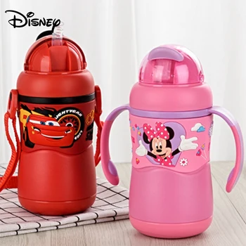 

Disney children's straw cup with handle stainless steel cartoon water bottle portable infant anti-smashing drinking cup