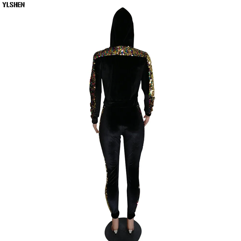 2 Two Piece Set Velvet Tracksuit Women Sexy Sequins Jogging Femme Plus Size Long Sleeve Tops +Pants Sweat Suits Matching Sets 18