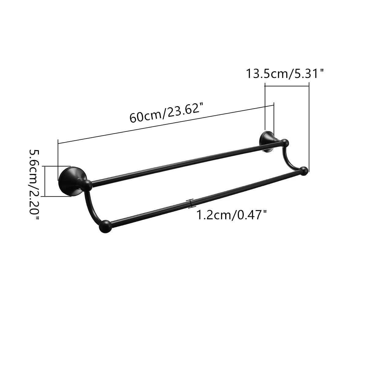 Bathroom Accessories 8 Types Brass Wall Mounted Towel Racks Bar Ring Metal Storage Holder Rack Shelf Bathroom Organizer Black - Цвет: Double Rod