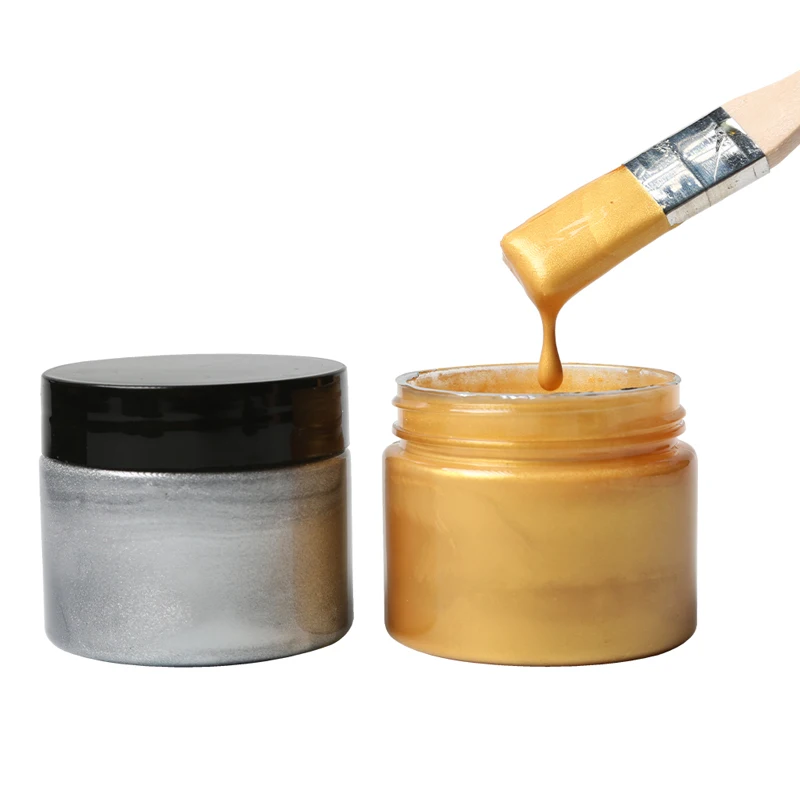 2PCS Gold Silver Paint Metallic Acrylic Paint With Brushes Waterproof not faded for Statuary Coloring DIY Hand Painted Pigments