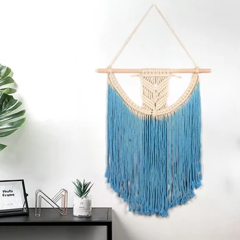 

Macrame Wall Hanging Tapestry Hand Woven Pendant Decoration House Ceremony Living Room Home Furnishing Accessories Mandala Blue