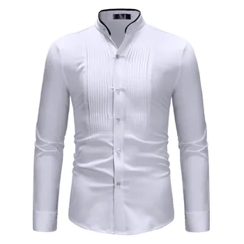 

Autumn Men's Blouse Shirts Casual Slim White Button Up Long Sleeve Mens Clothing Vintage Streetwear Men Dress Shirts Tops