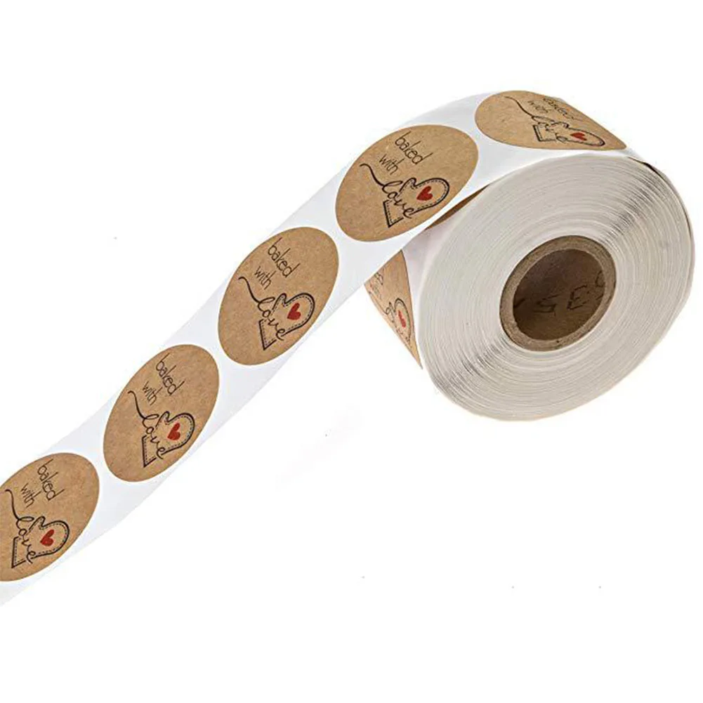 Party Gift Tag Roll Packing Baked With Love Handmade Round DIY Wedding Decoration Envelopes Adhesive Stickers Lables Paperboard | Дом и сад