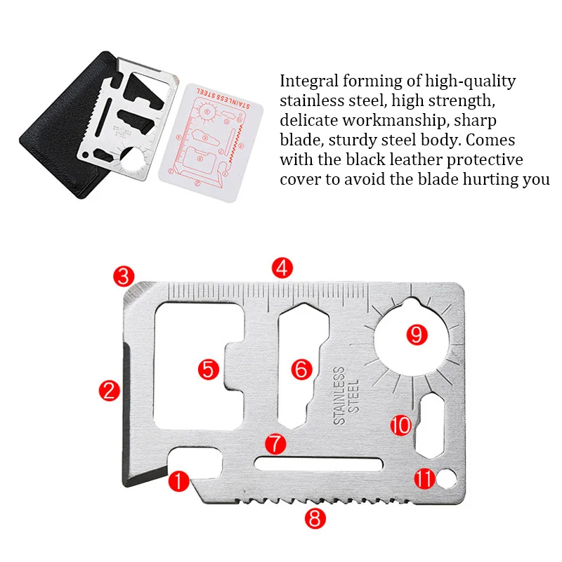 11-in-1 EDC Multi-tool Card Multifunctional 420 Stainless Steel Pocket Jar Bottle Opener Screwdriver Spanner Ruler Outdoor tools