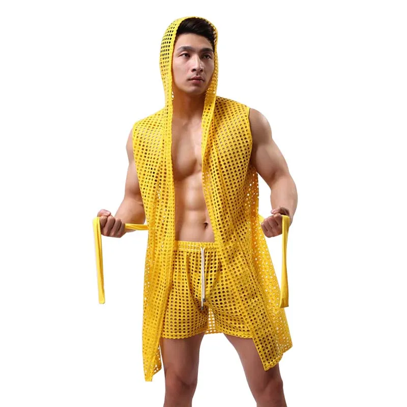 Albornoz Kimono para hombre, ropa de dormir informal, Sexy, con capucha ...