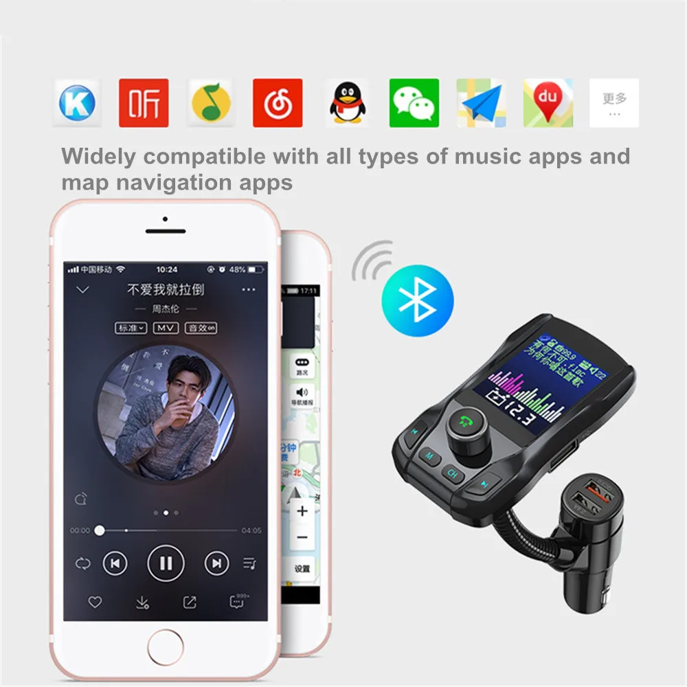 1,8 дюймовый fm-передатчик с громкой связью Bluetooth tf-карта/3,5 мм AUX/u-диск Mp3 радио адаптер дисплей напряжения с QC 3,0 USB зарядное устройство