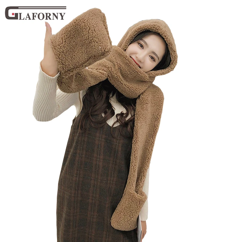 Glaforny твердая шляпа для женщин осень зима шарф перчатки Корейская версия шейный платок для студентов утолщенная теплая шляпа шаль воротник