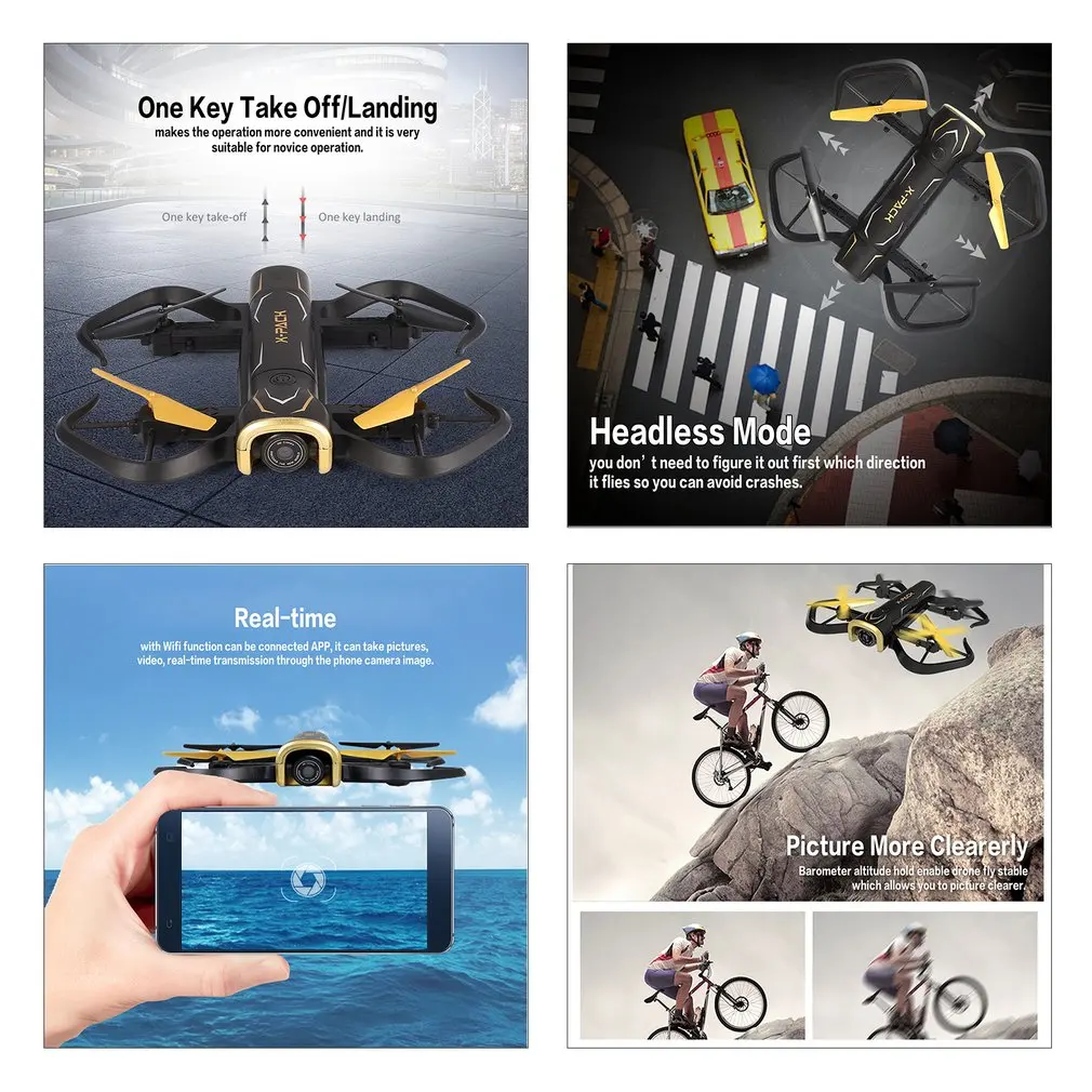 Attop X-PACK5 складной Смарт FPV RC Квадрокоптер Дрон без камеры/720 P HD Wifii камера высота удержания в режиме реального времени Безголовый