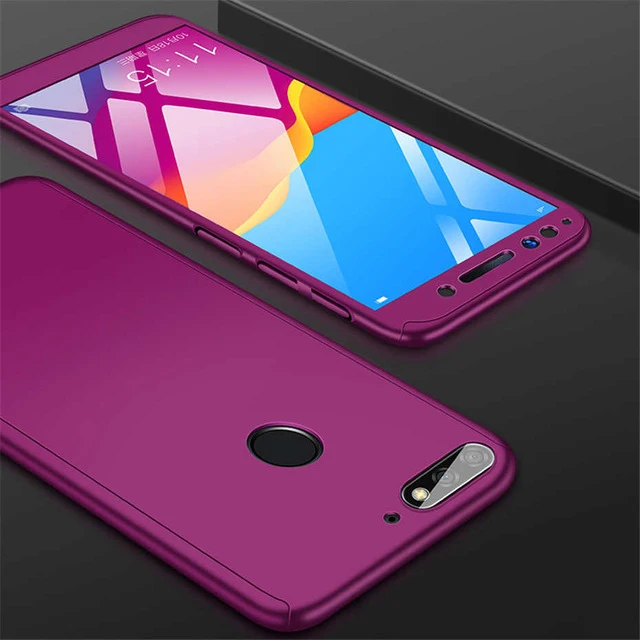 Purple Роскошный 360 чехол для телефона huawei Honor V20Pro 20Lite Note 10Lite 9X V8X 8S 8C 8A 7C 7A Pro Чехол с закаленным стеклом - Цвет: Purple