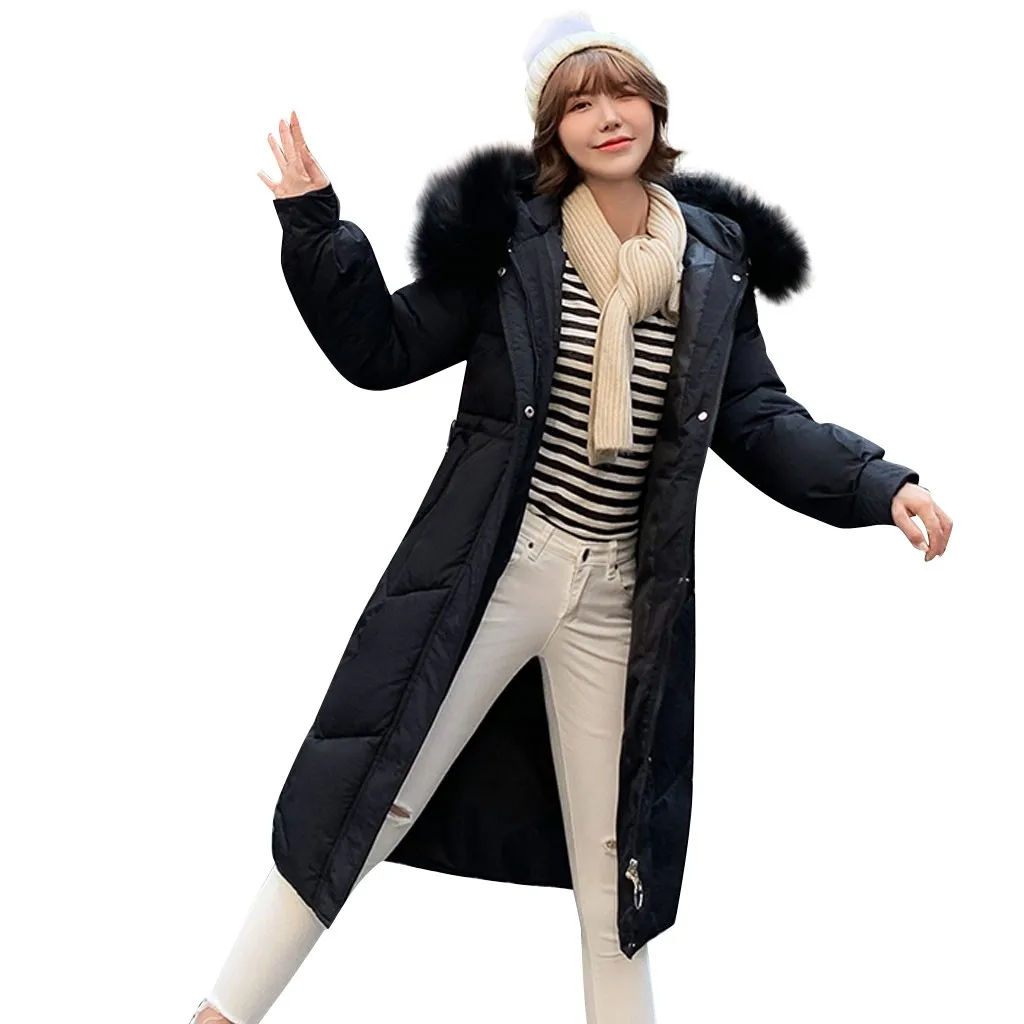 Черный Autumn Winter Jacket Women Coat New Long Hooded Zipper Double Warm Women Jacket Winter Fur Parka Casual Streetwear Overcoat - Цвет: Черный