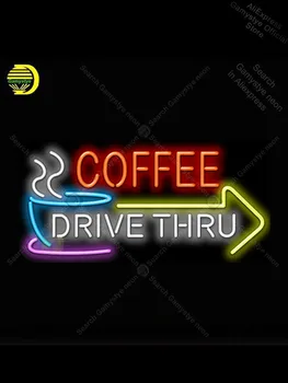 

Coffee Drive Thru with Arrow Neon Light Sign Glass Tube Neon Bulb Sign Windows Garage Wall Sign Coffee Bar Polis Signage Shop