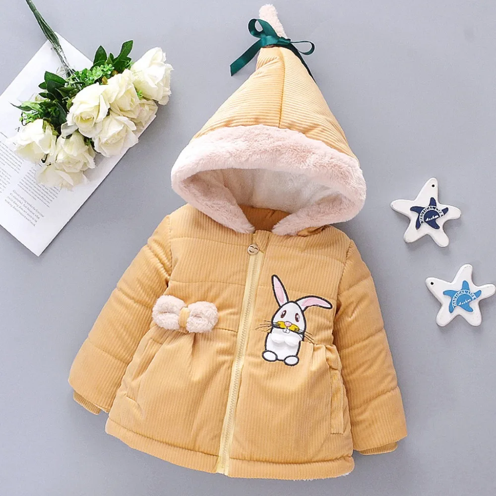 Детские теплые зимние утепленные вельветовые куртки с напечатанным рисунком кролика для маленьких девочек верхняя одежда Casaco@ A