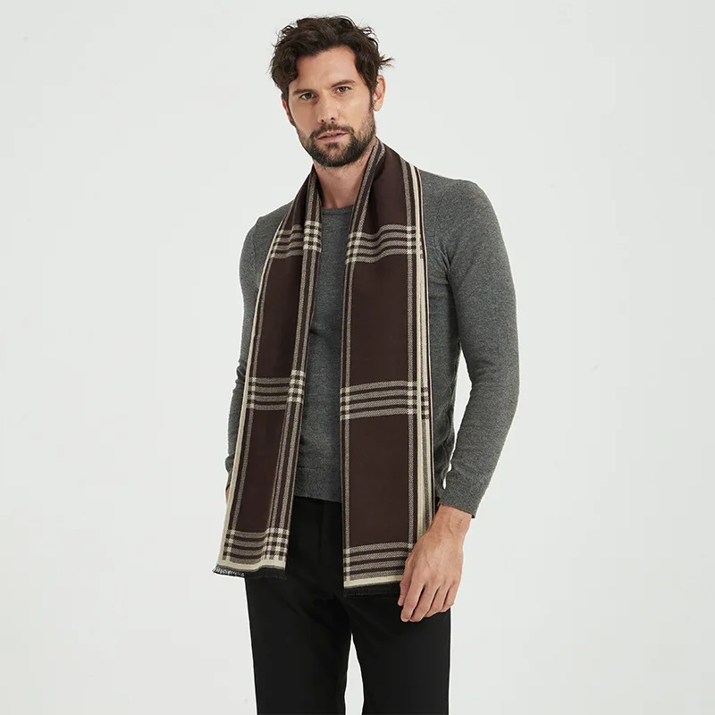 

2021 Winter New Imitation Cashmere Scarf Men's Long Jacquard Double-sided Warm