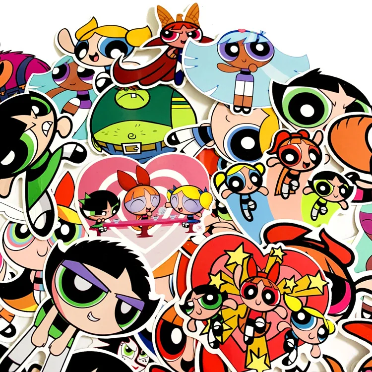50 шт. Powerpuff девушки ПВХ водонепроницаемый забавный стикер игрушка багаж Наклейка мотоцикл и багаж наклейка для ноутбука