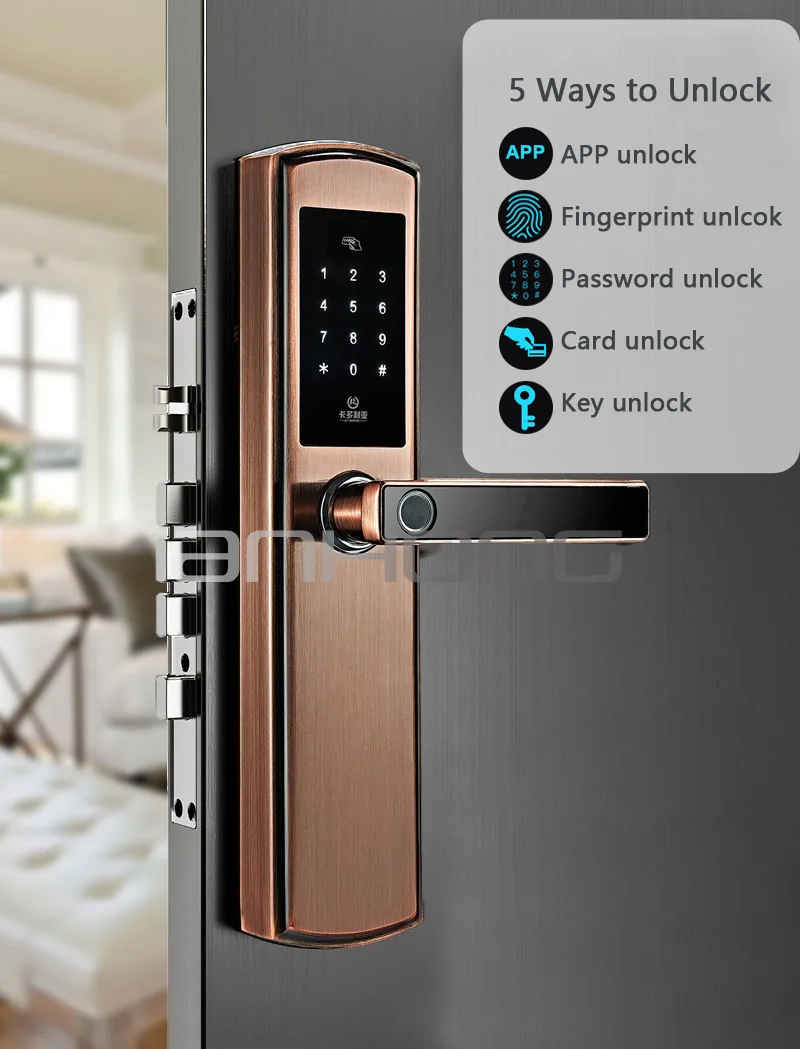 Biometric Fingerprint Wooden Door Lock App Bluetooth Fingerprint Door Lock Password RFID Card Intelligent Stainless Steel Locks