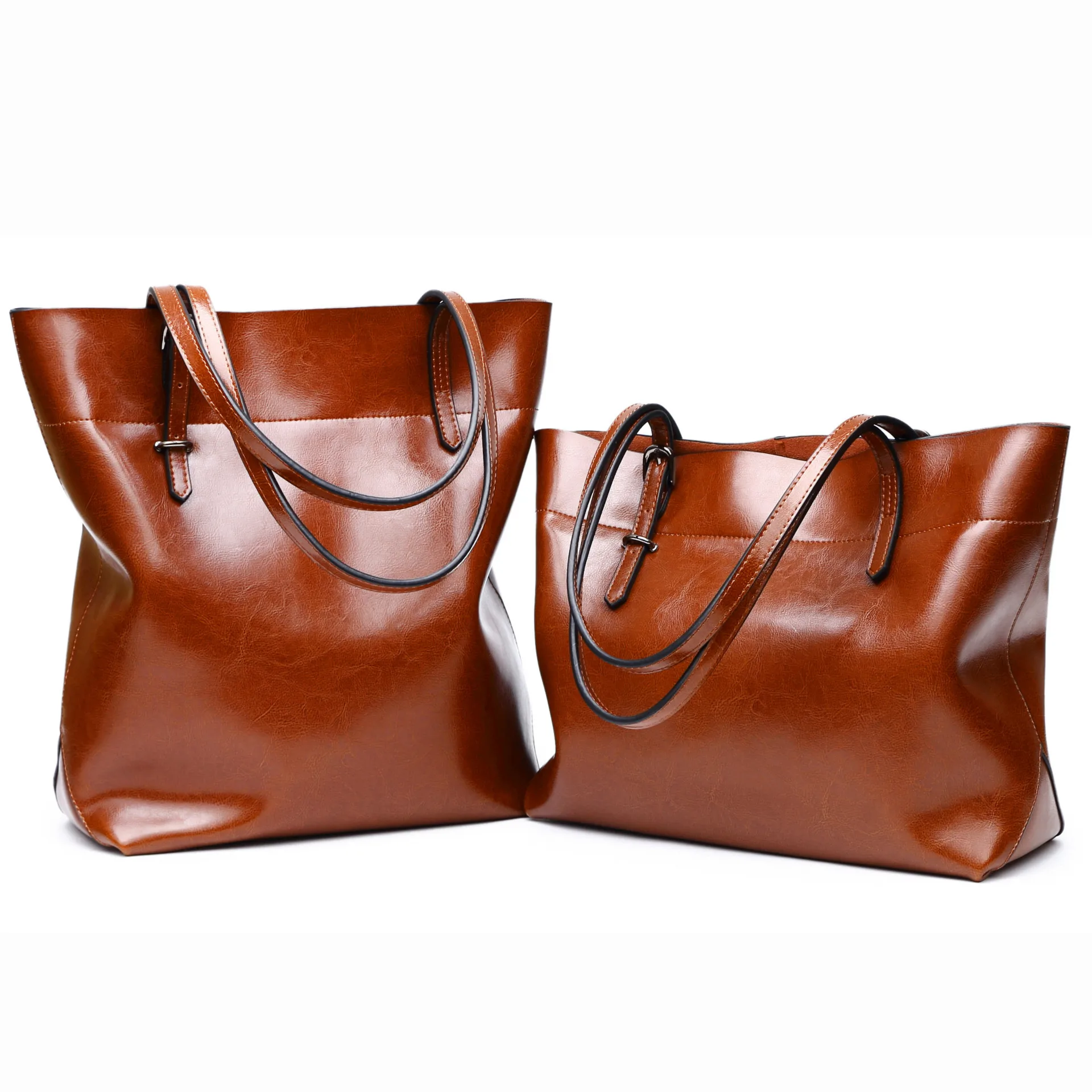 

The new style ladies'one-shoulder tote bag in the horizontal version of greased wax and cowhide in JIULIN