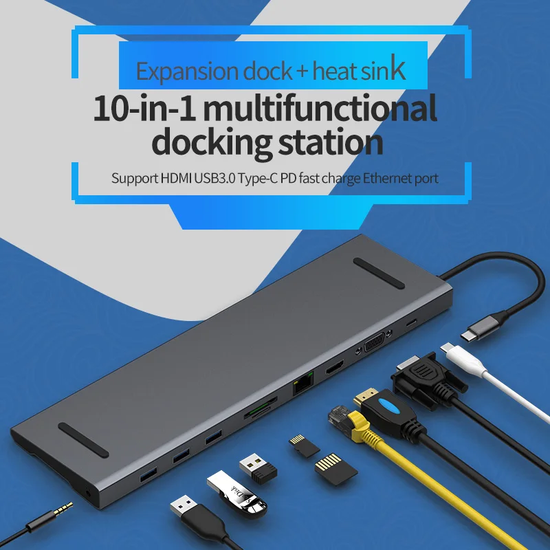 10 в 1 type-C концентратор док-станция USB C к HDMI VGA RJ45 USB 3,0 SD/TF USB разветвитель концентратор адаптер для MacBook Pro type C концентратор