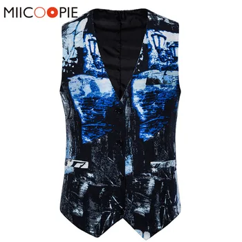 

Brand Single Breasted Waistcoat Vest Men Fashion Random Pinted Suit Vest Autumn Business Casual Sleeveless Chalecos Para Hombre