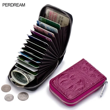 

Leather Card Holder Multifunctional Organ Ladies Solid Color Zip Bag Crocodile-Leather Fashion Men's Card Holder