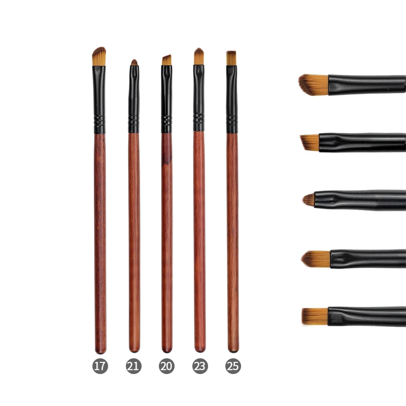 5 pcs Professional Pony Hair Eye Makeup Brushes Set Angled Makeup Brush Eyebrow Eye Smoky Shader Brush Face Cosmetic Kit poils naturel - Handle Color: 5 pcs