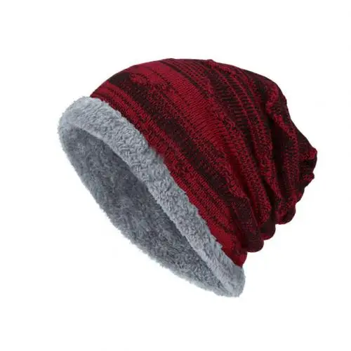 Wine Red Мужские шапочки, вязаная шапка, вязаная, хлопок, теплая шапка, уличная, вязаная, шерсть, плюс бархат, теплая шапка - Цвет: Wine Red