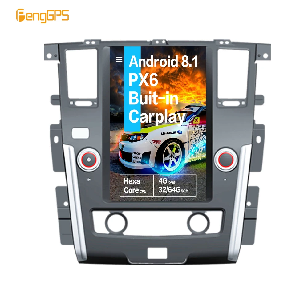 12," Тесла Android 8.1PX6 4+ 64 Гб Голосовое управление встроенный CARPLAY автомобильный радиоприемник для NISSAN PATROL 2010+ gps навигация