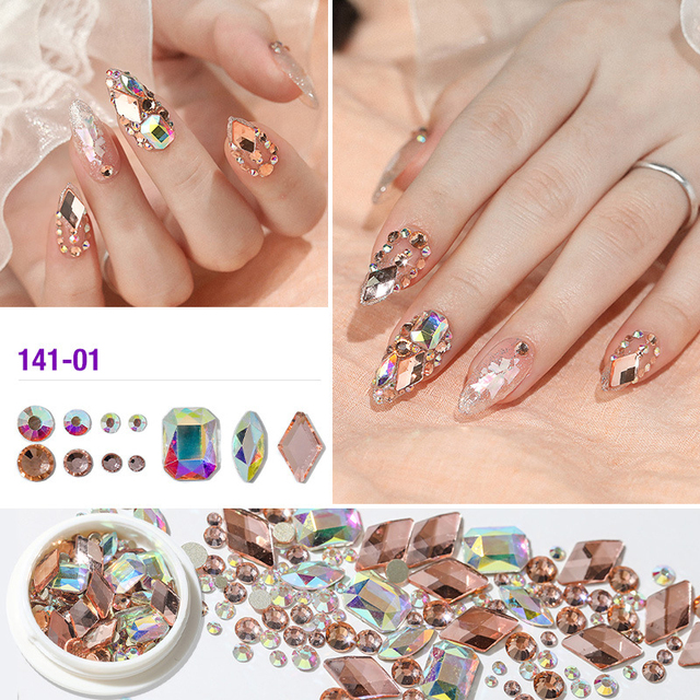 Box Nail Art Decorations Nail Rhinestones Mixed Design korean Champagne AB Rhombus Charms Diamond Manicure Accessories