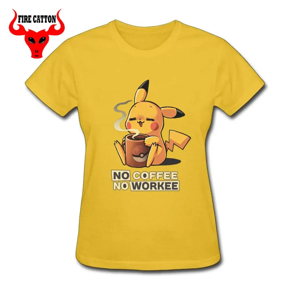 NO COFFEE WORKEE рубашки pikachu Poke mon Женская футболка Летняя с рисунком Пикачу питьевой