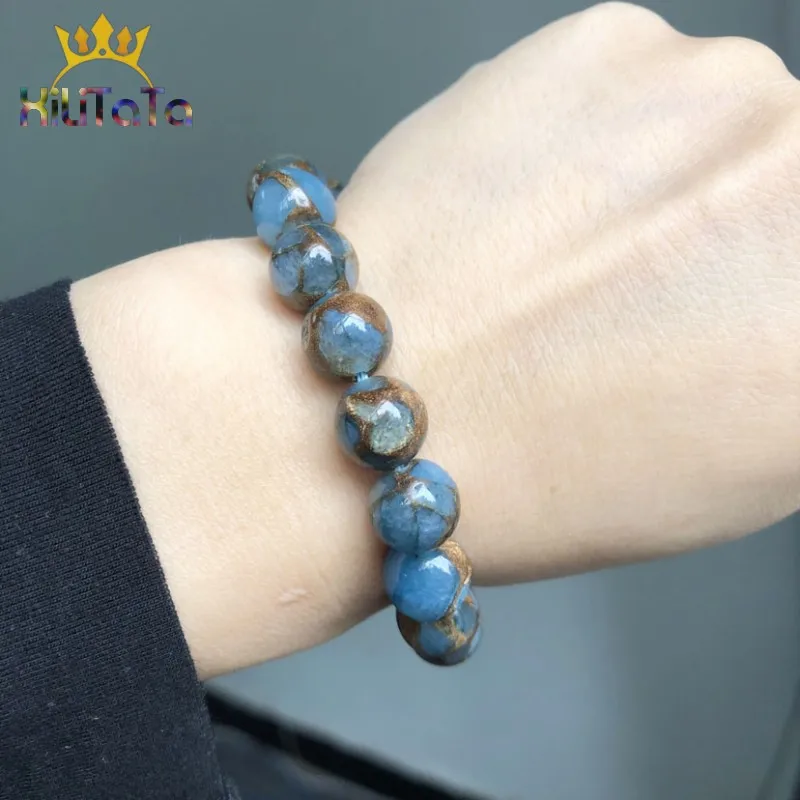 Lake Blue Cloisonne Round Stone Beads for DIY Jewelry Accessories