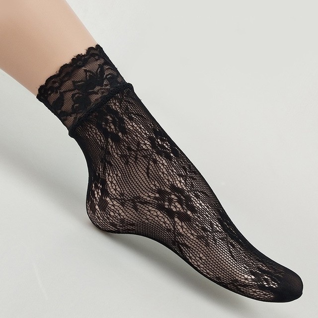 Summer Lace Socks Mesh Floral Elastic Transparent Short Ankle Socks for Lolita Dress Black Fishnet Socks Breathable Sock