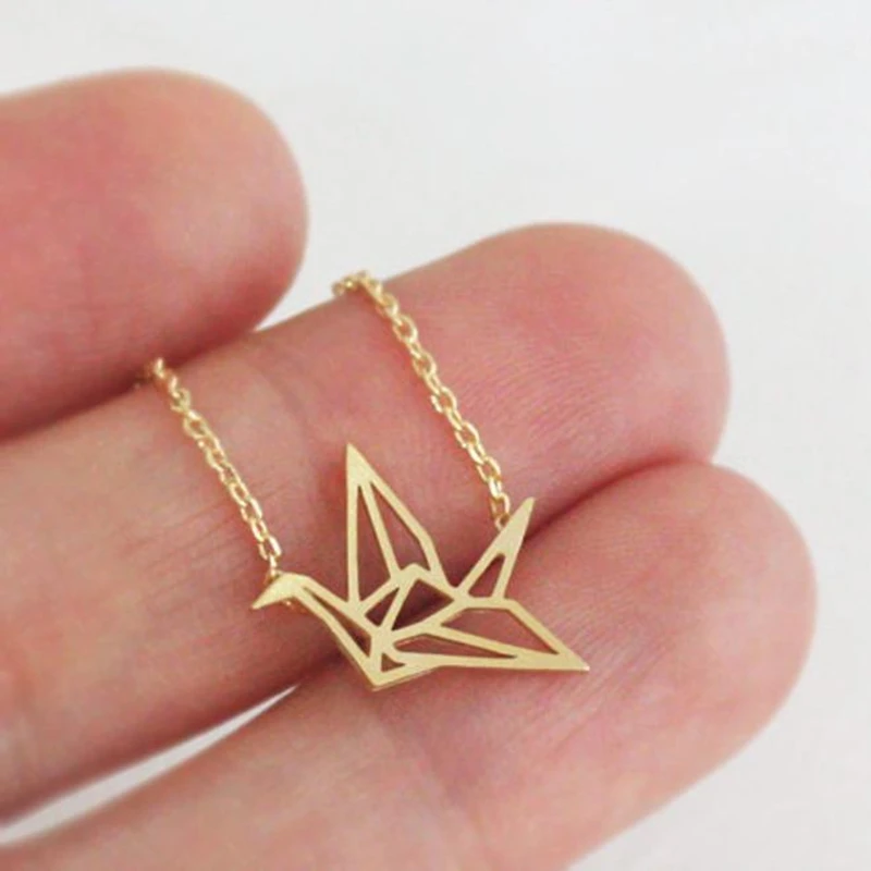 One Direction золото Цвет оригами Бумага кран Цепочки и ожерелья Нержавеющая сталь