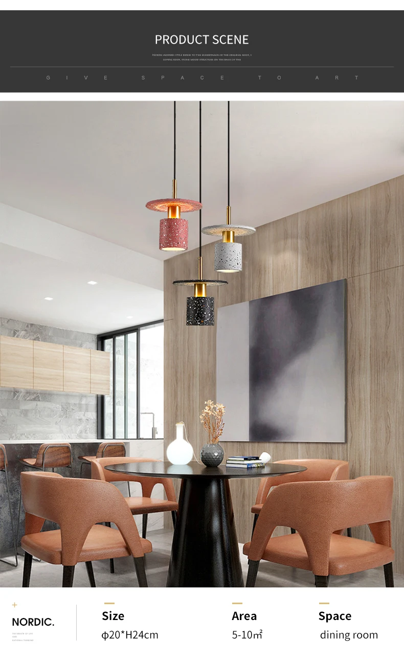 Description Picture 6 of itemDeyidnNordic Modern Terrazzo Small Chandelier Bar Cafe Counter Cement Industrial Wind Bedroom Bedside Lighting