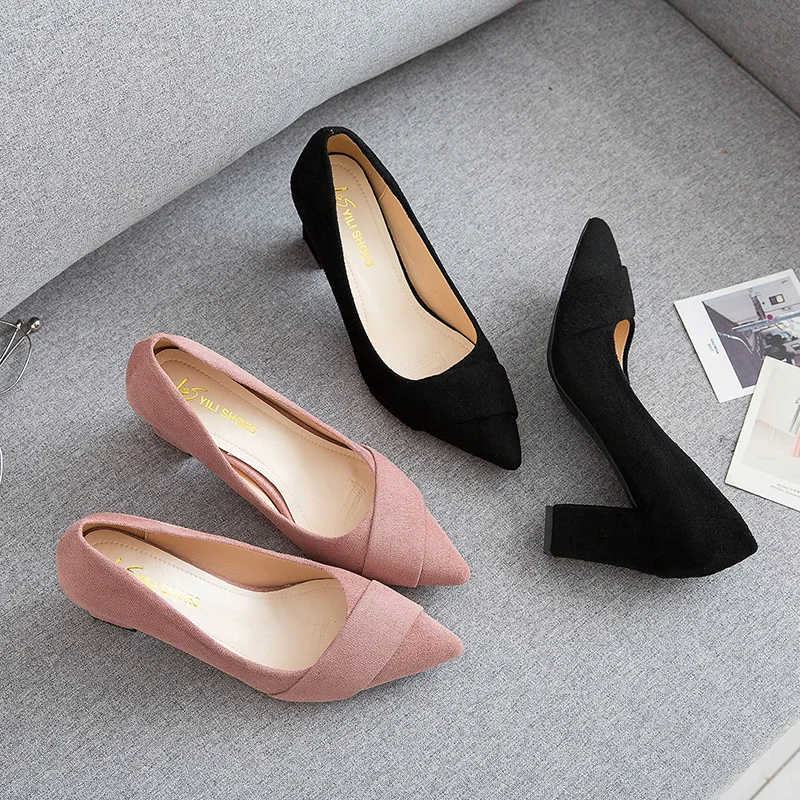 Cresfimix women classic flock office high heel shoes lady square heel slip on shoes cute sweet high heels tacones altos a3207