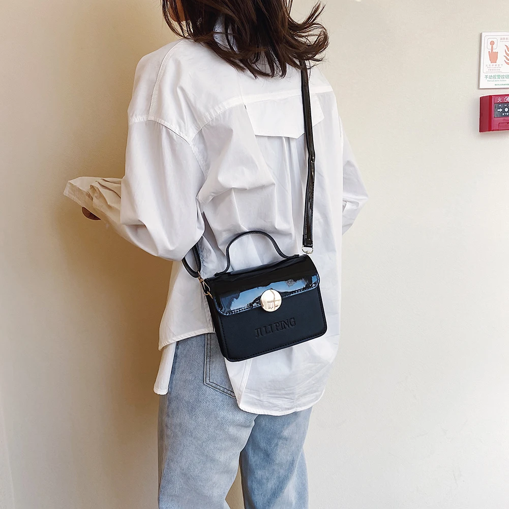 

Mini PU Leather Top-Handle Handbag Women Embossed Letter Print Lady Shoulder Bags for Shopping Traveling Ornament