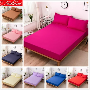 

Pure Color Solid Fitted Sheet Pillowcase Set Soft Cotton Mattress Cover with Rubber Elastic Band Adult Kids Bedspreads 120x200