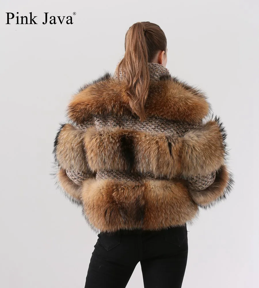 Ppink java QC19017 натуральное меховое пальто женская зимняя модная куртка пальто из натурального меха енота Новинка