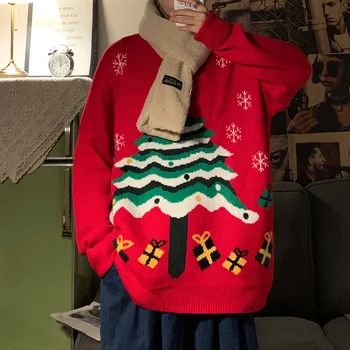 

2020 Winter New Round Neck Christmas Couple Trend Korean Loose Harajuku Casual Knitted Pullover Sweater