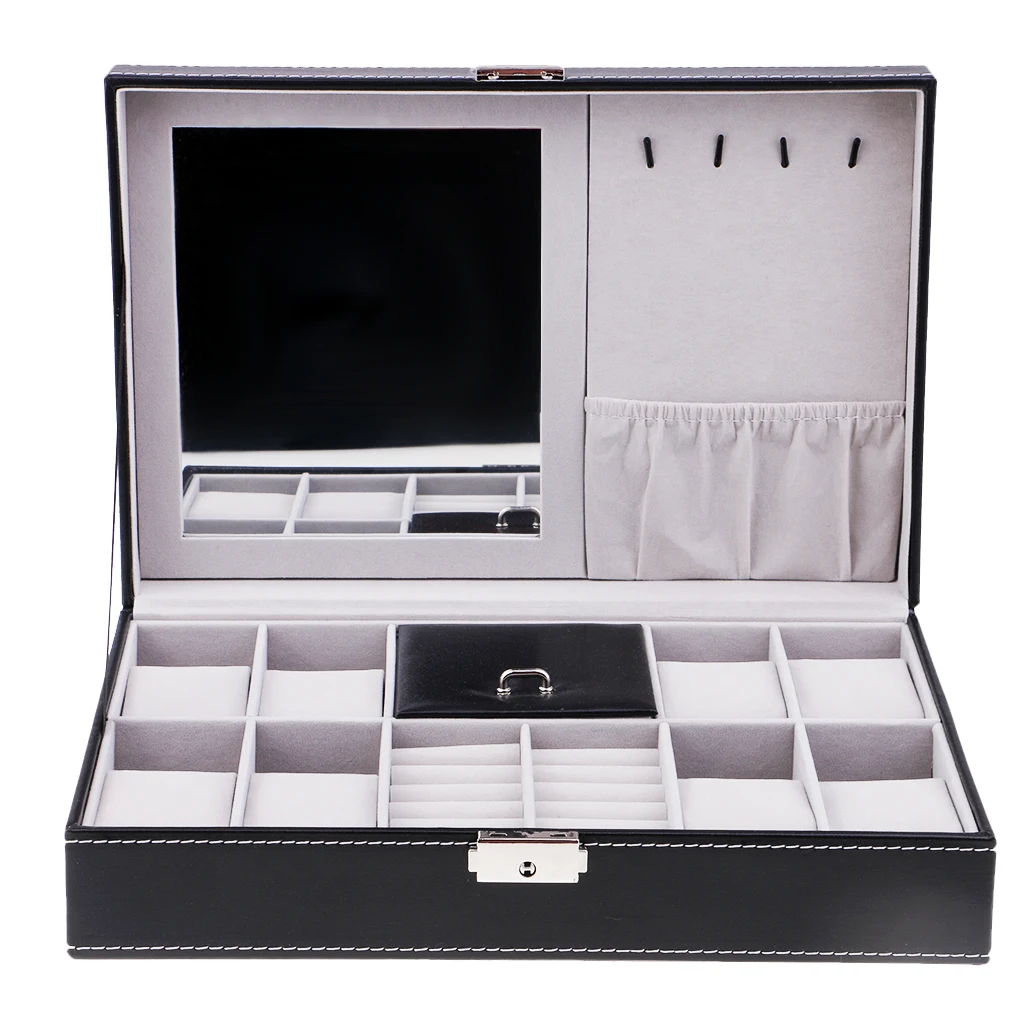 

8 Grid Watch Storage Case with Mirror&Lock High Capacity Jewelry Storage Box