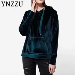 YNZZU 2019 осенние бархатные минималистичные однотонные Женские повседневные толстовки Модные с длинным рукавом с капюшоном свободные