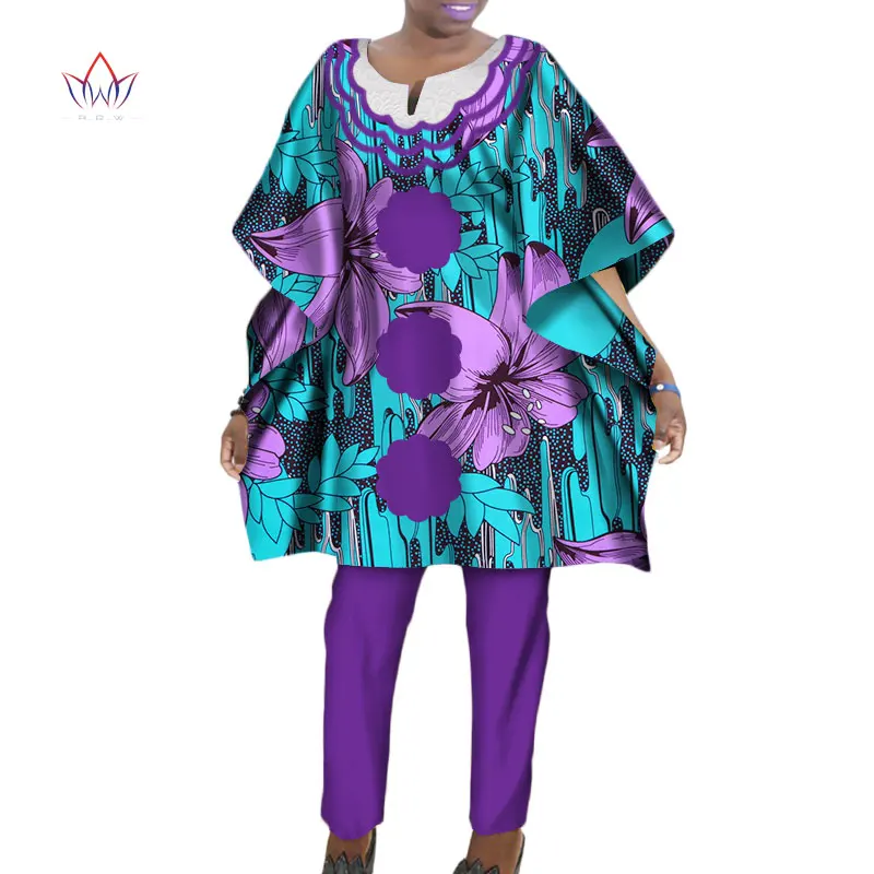 Новые модные комплекты из 2 предметов женские костюмы Дашики Элегантный комплект для женщин брюки и халат высшего размера плюс африканская одежда WY387 - Цвет: 18