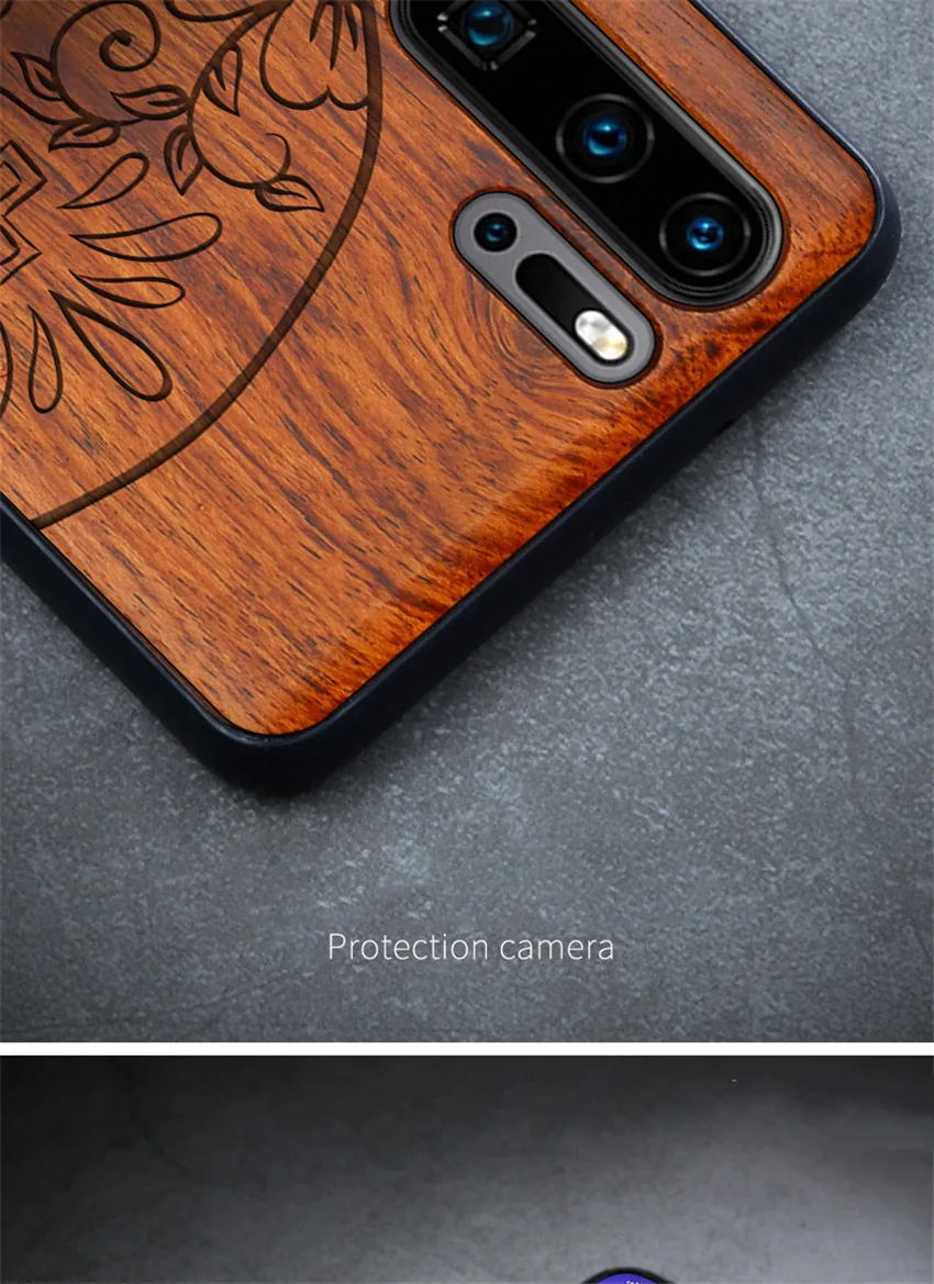 Резной череп Слон Дерево чехол для телефона для huawei P30 Pro P30 Lite huawei P20 P20 Pro P20 Lite силиконовый Деревянный чехол