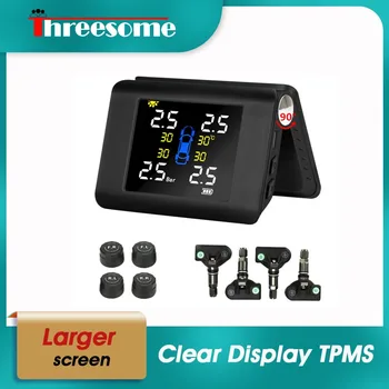 

Threesome TPMS Black Auto Wireless Solar Power Charge tpms Tire Pressure Alarm Monitoring System 4 Built-in or External Sensor